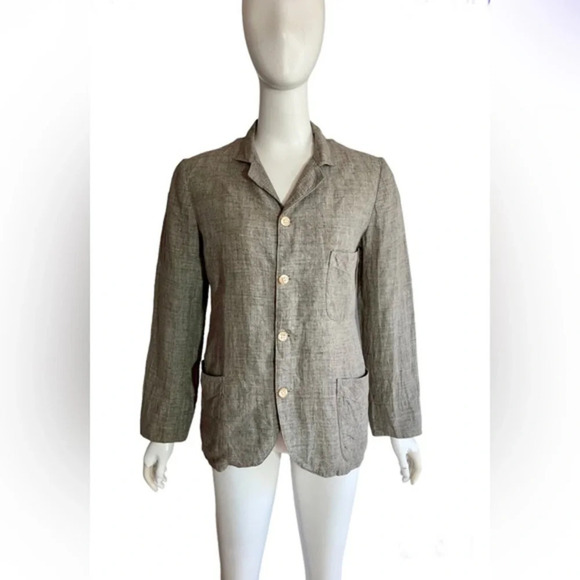 45RPM UMII 908 Women's V-neck Blouse Gray Linen  Sz S Long Sleeve Made in Japan - Picture 2 of 10